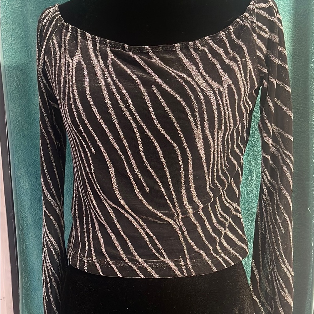 Silver and Black Crop Fitted Bodysuit